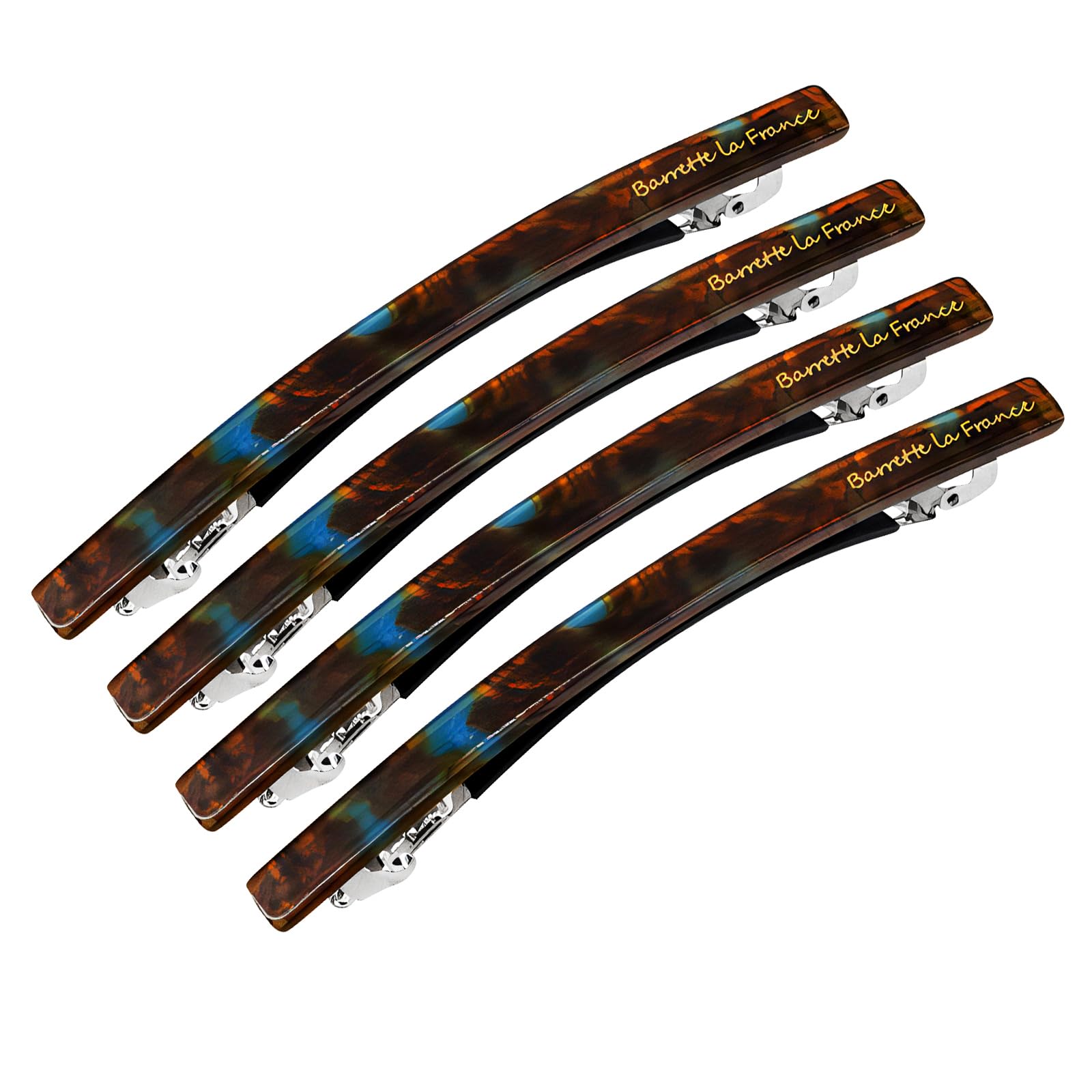 4.3 Inches Long Bow-shaped Shiny Metal Barrettes Narrow Hair Barrettes for Thick Hair Chic Hair Clips for Styling Long Hair,4pcs (Dark Brown Blue