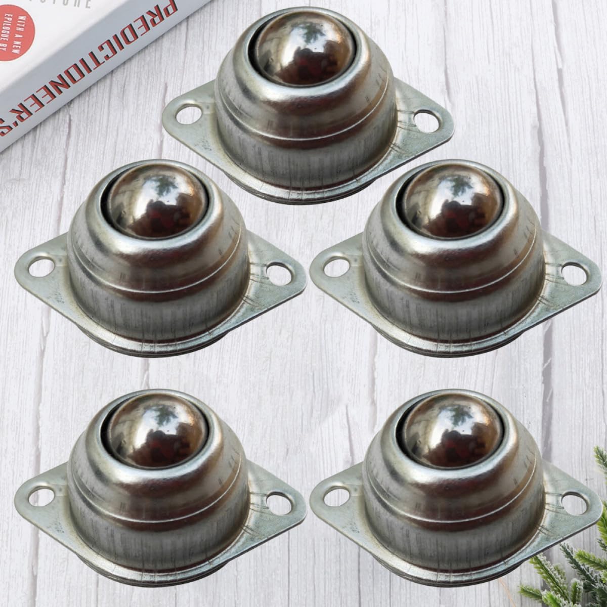 Lot de 5 Roulettes Universelles à Billes en Acier Pivotantes 360° pour Robot et Modélisme Roues Rondes Argentées Montage Facile à Deux Trous Usage Industriel et Manutention