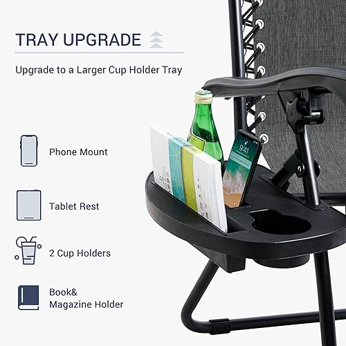 Miniatura 4 de BELLEZE Set of 2 Adjustable Zero Gravity Adjustable Headrest Lounge Chair Recliners for Patio Pool with Cup Holders - Gray