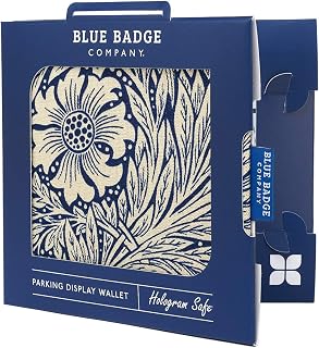 Blue Badge Co William Morris Marigold Indigo Designer Fabric Hologram-Safe Wallet, Disabled Parking Permit Cover Holder Fits New Badge Includes Timer Clock, Disabled Badge Holder for Car