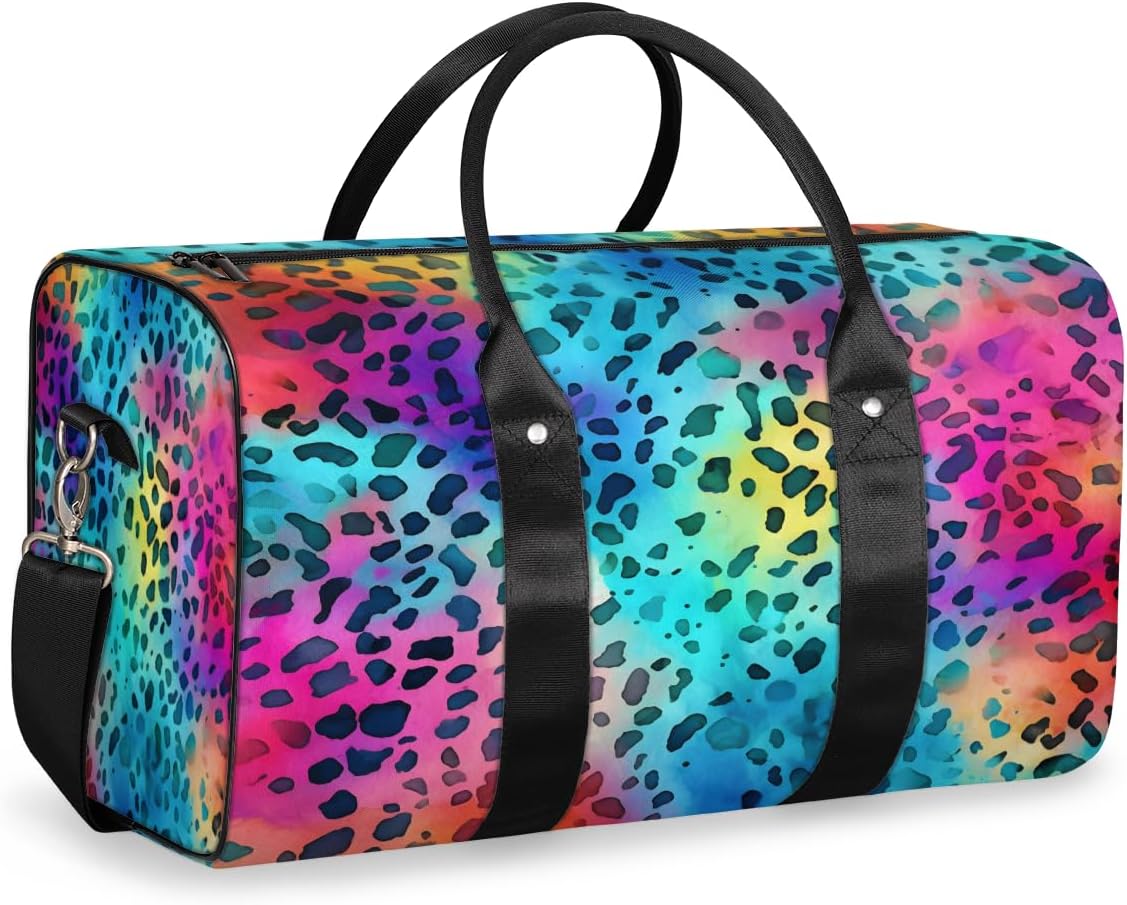 Watercolor Leopard Print Travel Duffel Bag for Women Men Large Capacity Overnight Weekender Bags for Lightweight Waterproof Sport Gym Bag for Workout Yoga Swim
