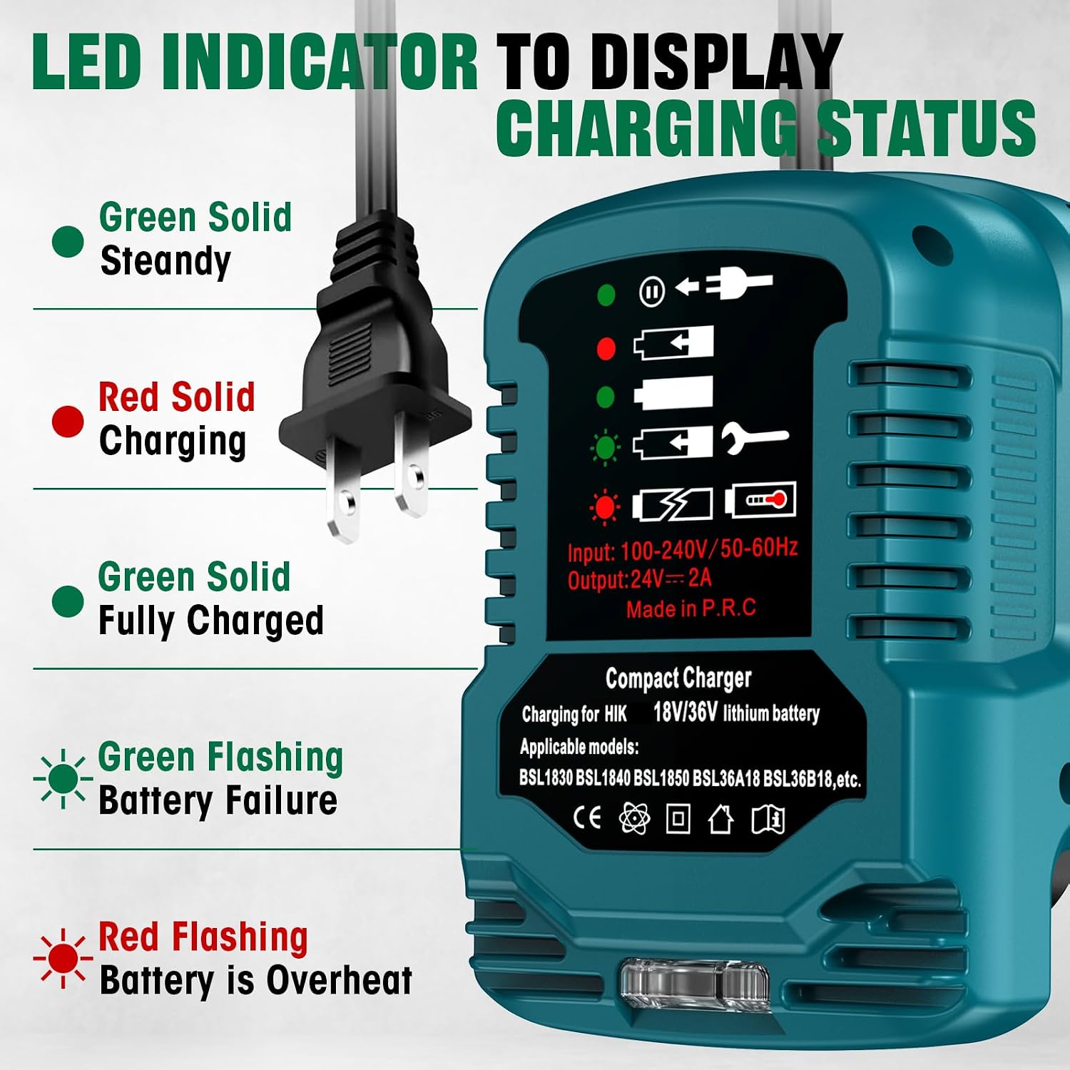 for Hitachi 18V 36V Battery Charger, Fast Charger for BSL1815 BSL1820 BSL1825 BSL1840 BSL1850 BSL1860 Batteries with LCD Indicator