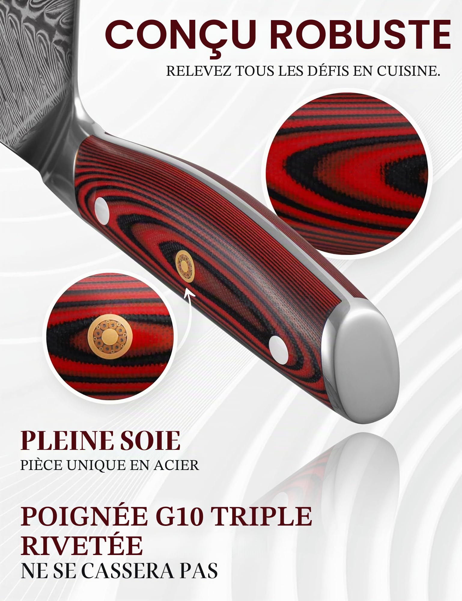 WILDMOK Damas couteau à découper 17.8cm tranchant professionnel asiatique couteau à viande japonais super vg10 ACIER MULTI - fonction légumes couteau de cuisine Tang ensemble complet