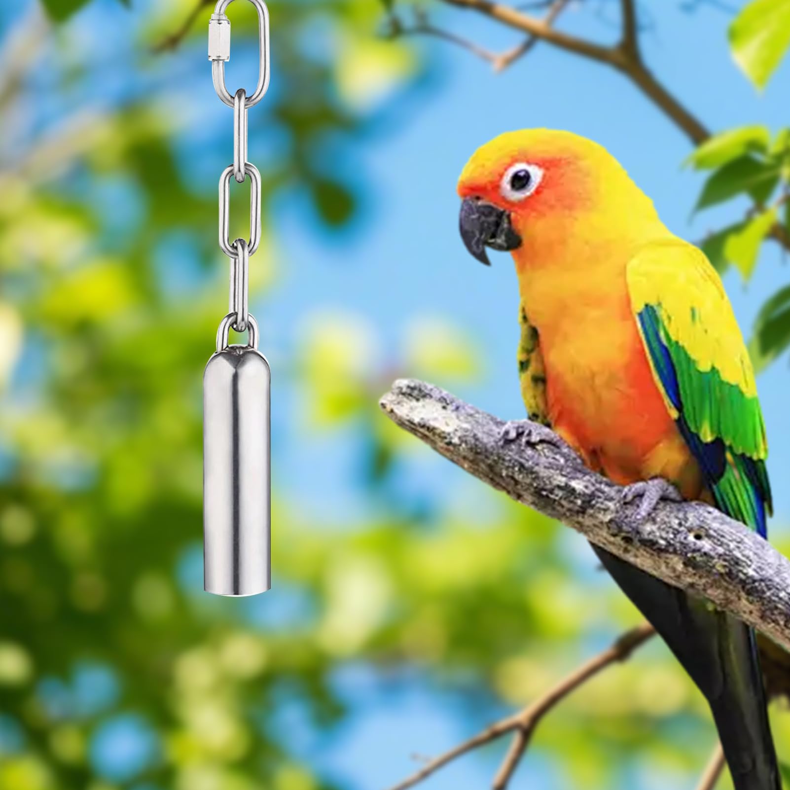 LWINGFLYER Stainless Steel Bird Bell Toy for Large Parrots – Hanging Bird Cage Toy with Quick-Link Clip, Durable & Easy-Clean Parrot Toys for Macaws, Cockatoos, African Greys - image 6