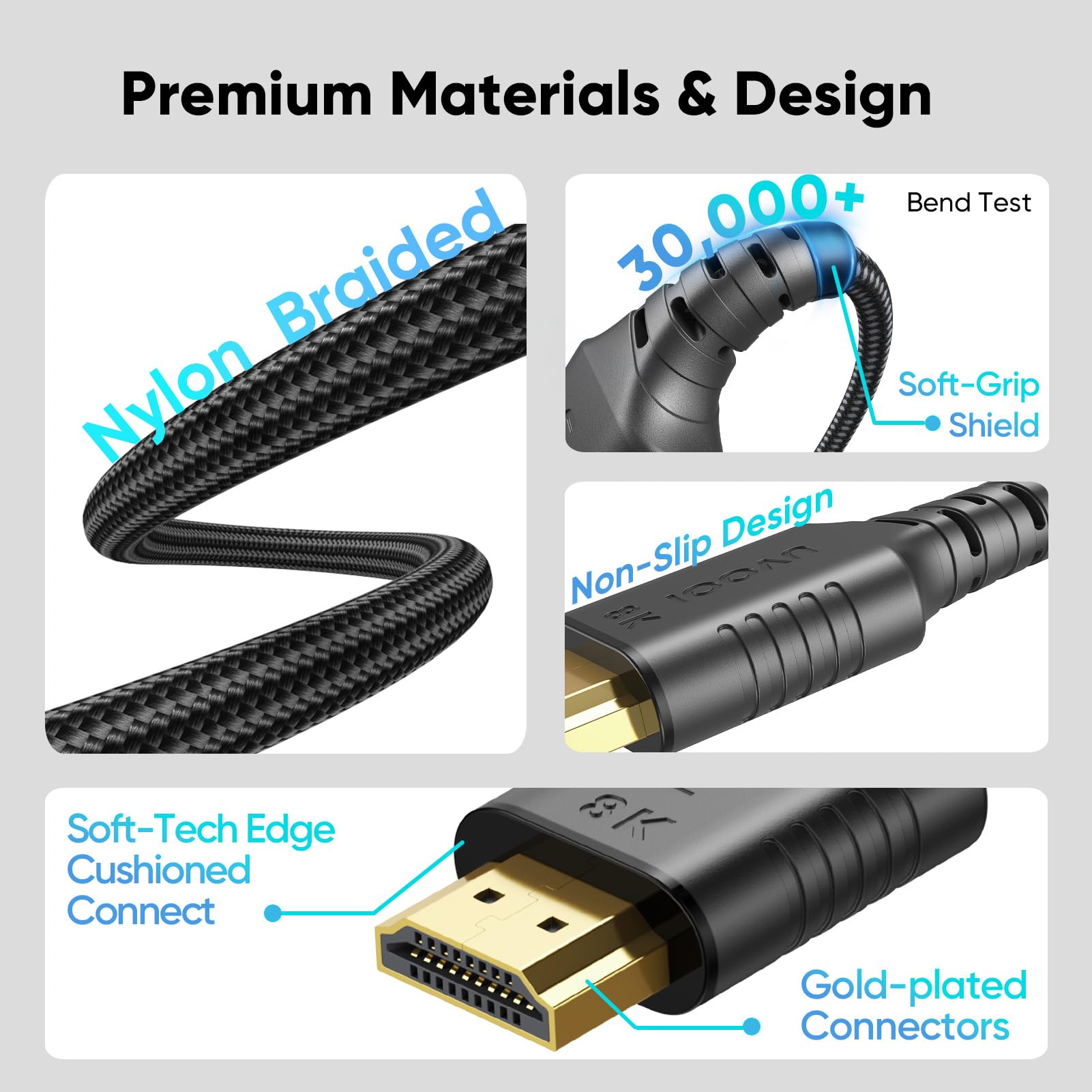 Confezione da 10 cavi HDMI da 8 K a HDMI 2.1, ad altissima velocità, 48 Gbps, confezione multipla di cavi HDMI da 8 K a 60 Hz, 4K a 240/165/144 Hz per TV LG OLED, Roku TV, Soundbar, TV 4K/8K