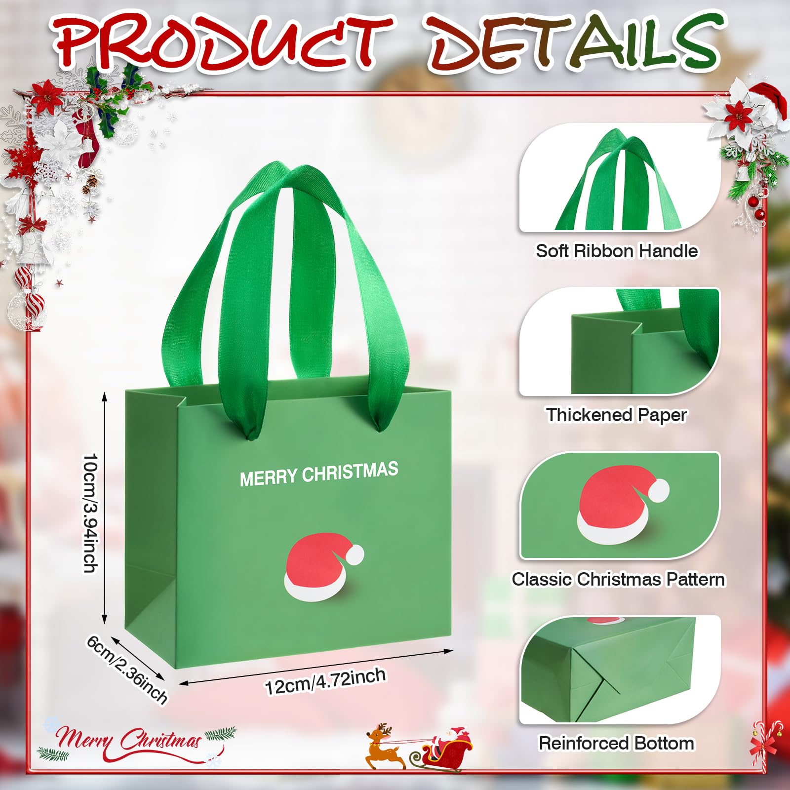 Ctosree Lot de 48 petits sacs cadeaux avec poignée en papier pour friandises et friandises (Noël)