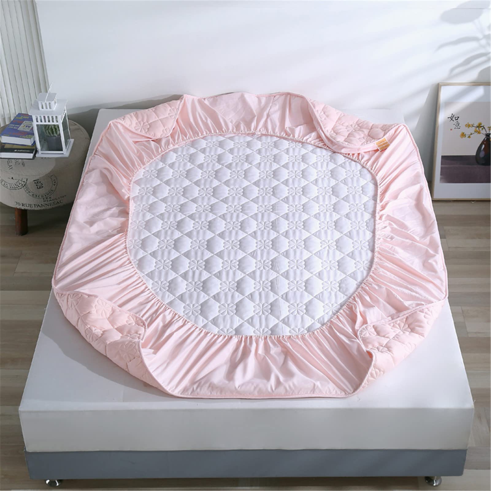 Protector Colchon, Home Protector de Colchón Acolchado, Cubrecolchón, De Fibra, Transpirable, Confortable, Cubre Colchón (Rosado-1,Delgada 135x200cm)