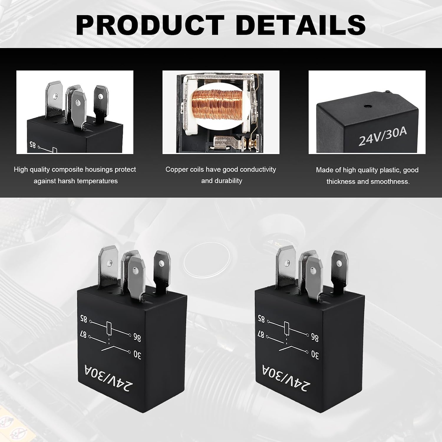 2 PCS 4 Pin Car Starter Relay, 24V 30A Multi-Purpose Automotive Relays, Heavy Duty Standard Relay Replacement for Car Motor, Waterproof Auto Relays Switch, car Accessories (2PCS, 4Pin, 24V)