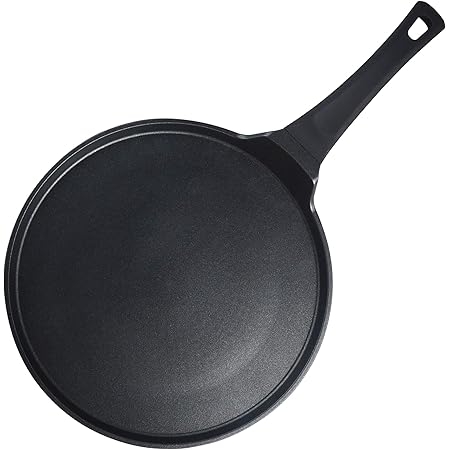 S·KITCHN Crepe Pan Nonstick Die-cast Aluminum Non-stick Induction Compatible Flat Tawa Griddle - 12.6 Inches