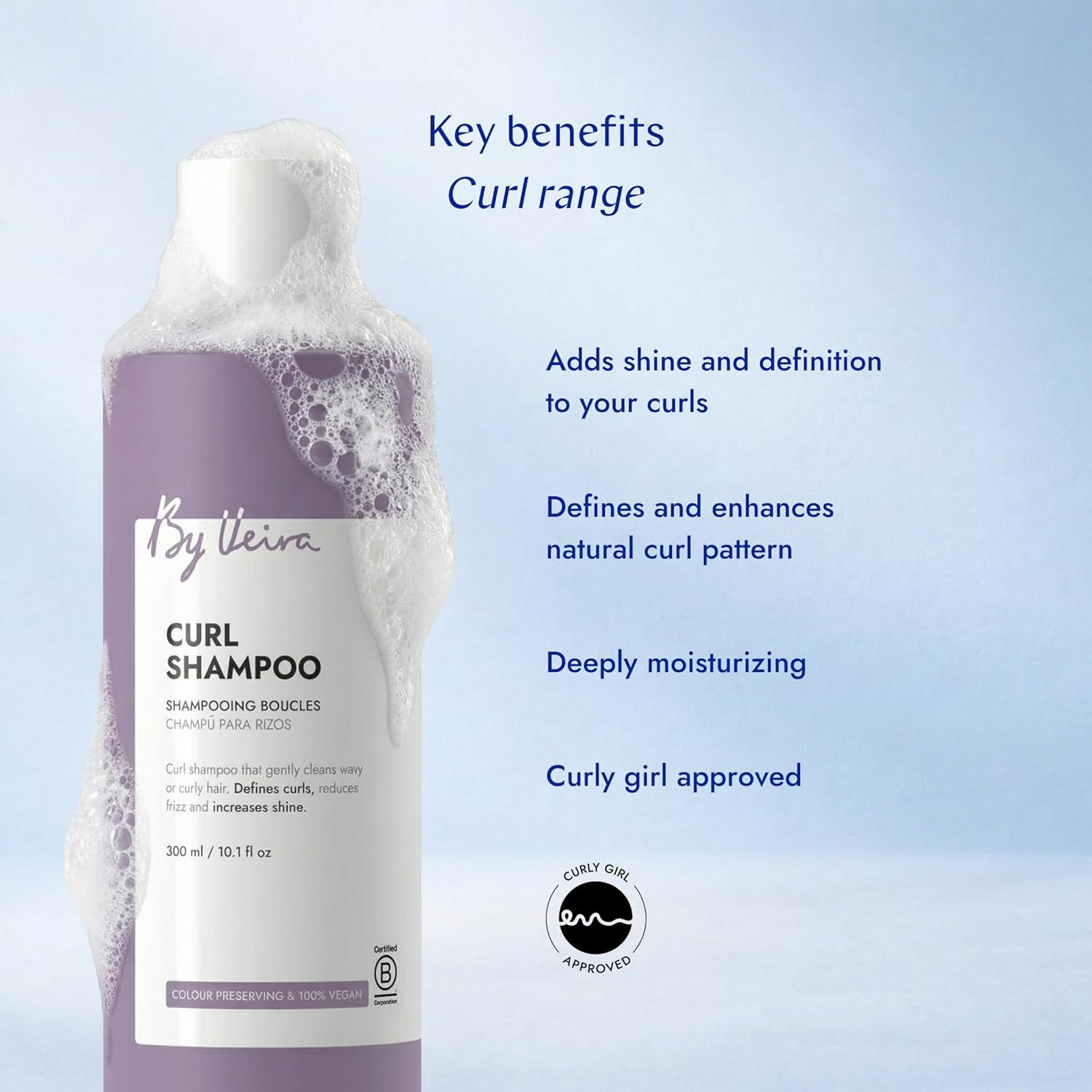 Curl Shampoo 10.1 Fl Oz, Gently Cleanses & Defines Curly Wavy Hair, Reduces frizz & Increases shine, Color preserving, 100% vegan & Sulfate/Silicone free