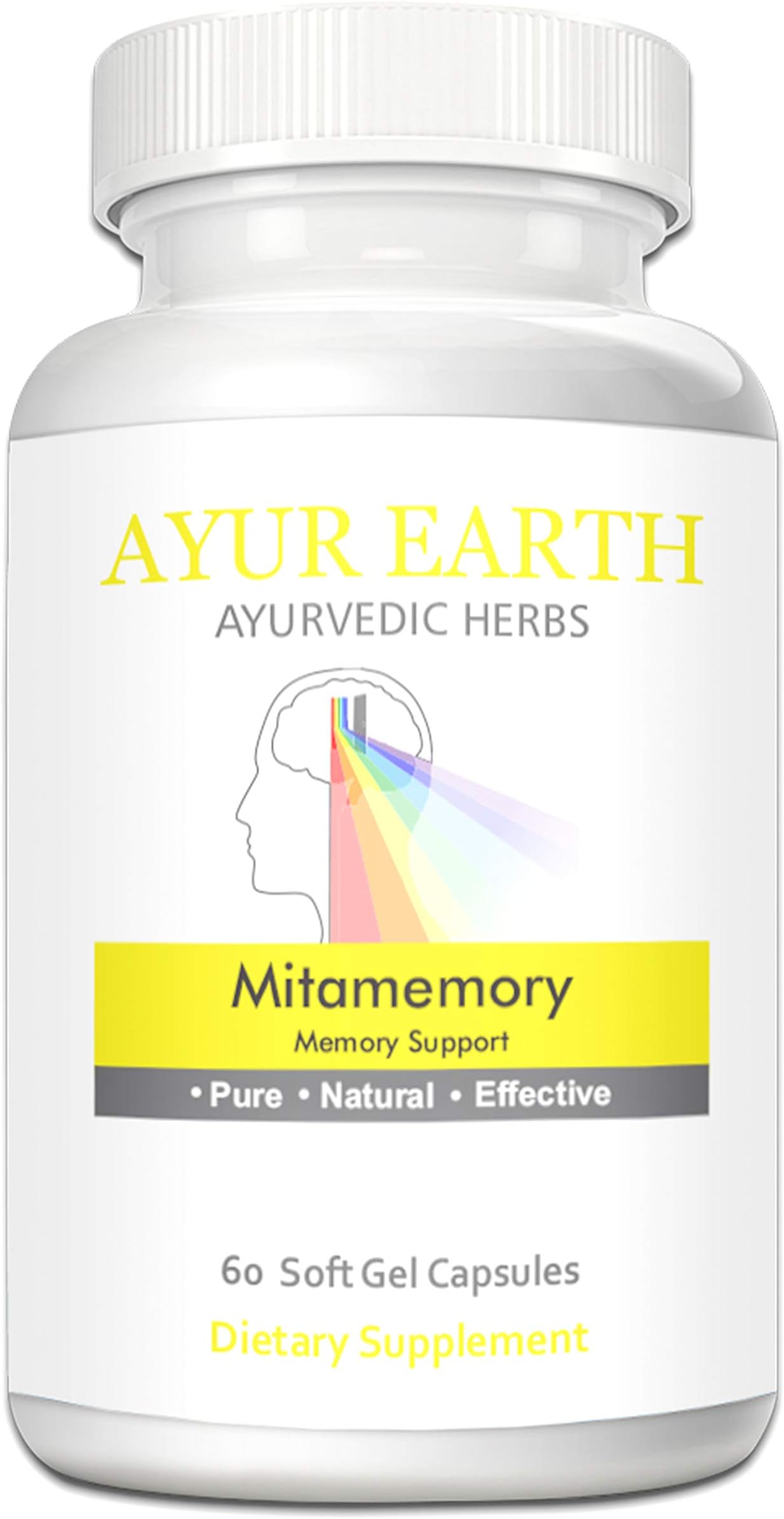 Mitamemory Supplement - Natural Memory Supplements - Ayurvedic Memory Support Pills - Brain Activity, Focus, Energy Booster - Decrease Anxiety & Stress Levels - 30 Day Supply (60 Softgel Capsules)