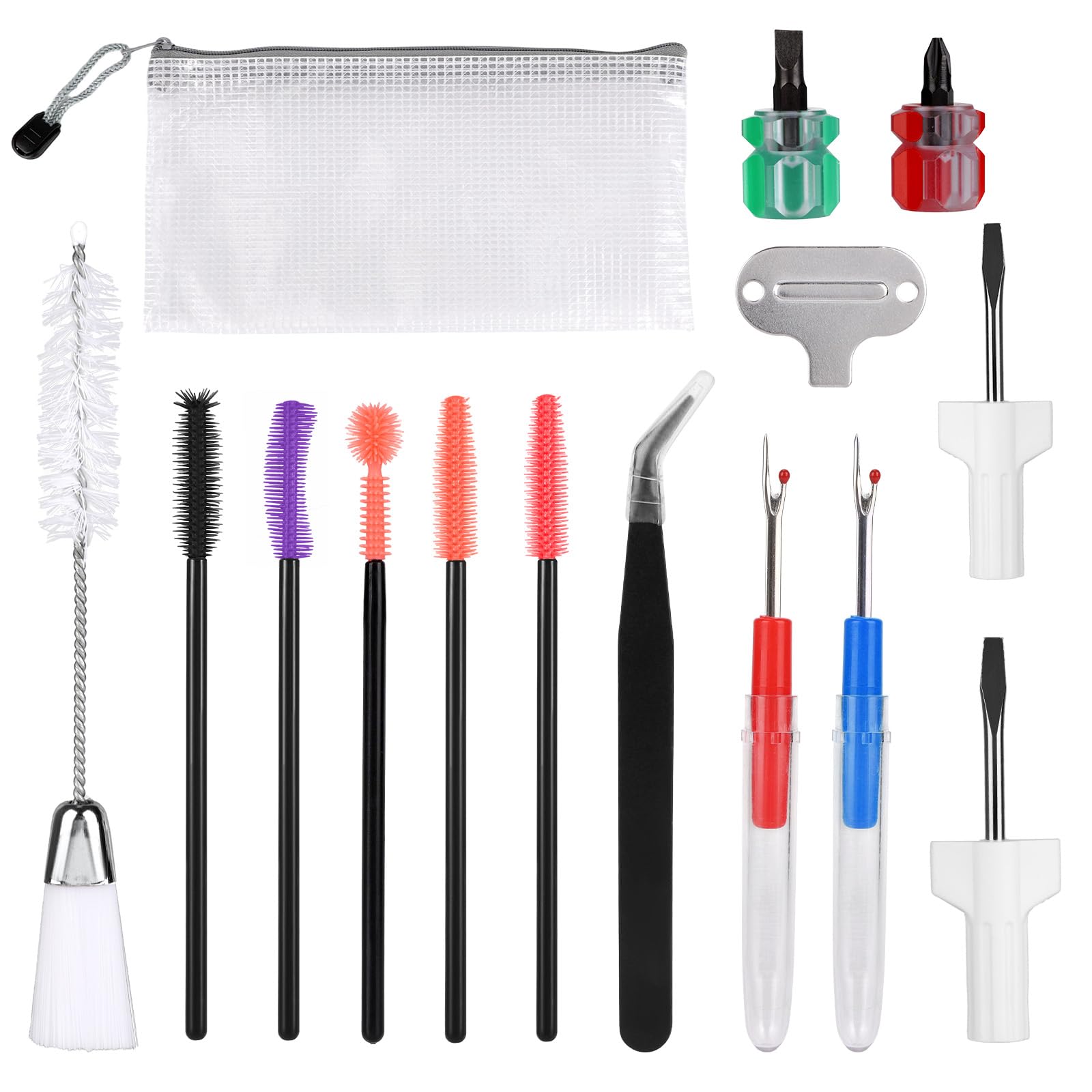 15pcs Sewing Machine Cleaning Kit, Includes Silicone Brush Screwdriver Tweezers Seam Ripper Double Headed Brush Storage Case Accessories Set, Multipurpose for Repair & Cleaner Sewing Machines Tools