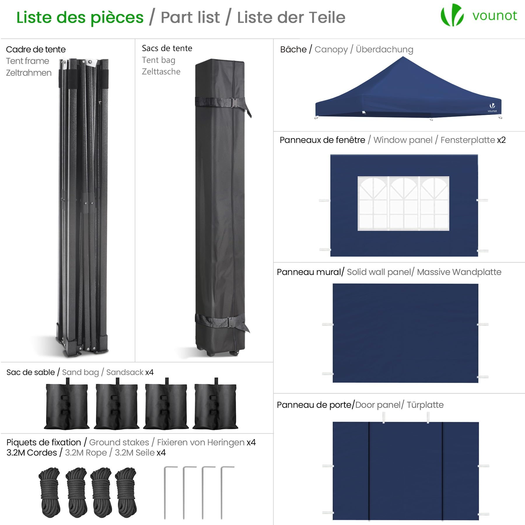 VOUNOT® Carpa Plegable Gazebo 3x3m con 4 Paredes, Cenador Impermeable Pabellón de Jardín para Camping, Fiestas, Exterior, Color Azul