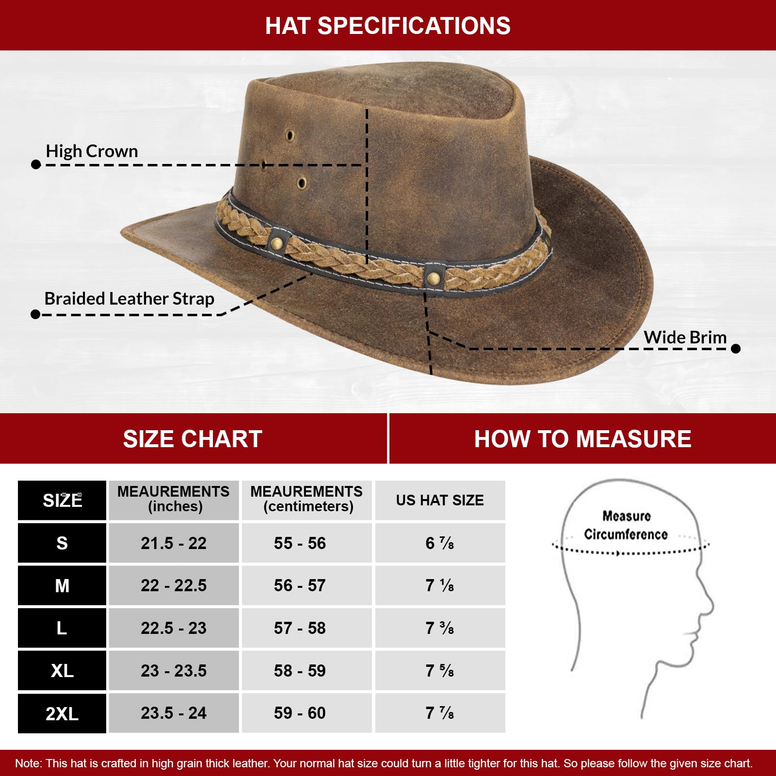 Pamposh Cowboy Chapeau pour Hommes & Femmes-Prime Cuir Australien Chapeau-Léger Mainfait Occidental Hat-Modifiable Large Bord Cowgirl Hat