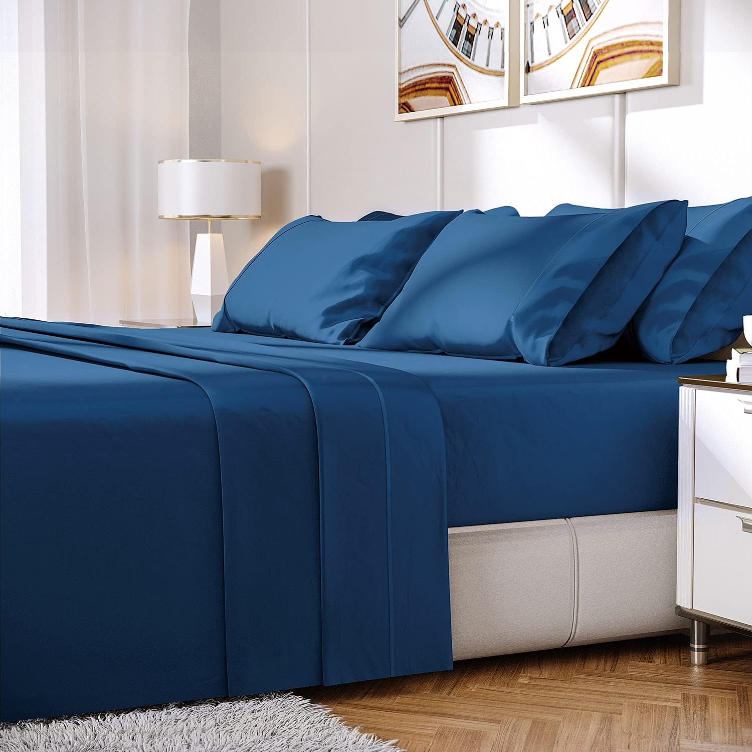 MOFANG FAMILY Queen Size Sheets Set, 6 PC Hotel Luxury Extra Soft Microfiber 1800 Thread Count Premium Bed Sheets, Deep Pockets, Hypoallergenic, Wrinkle & Fade & Stain Resistant Cooling Bedding Sheets