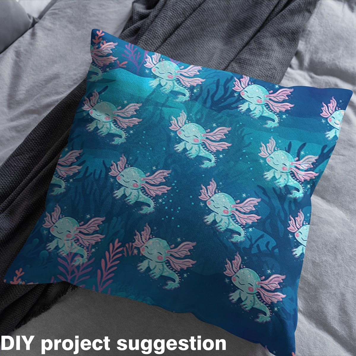 Cartoon Axolotl Fabric by The Yard,Soft Flannel Polyester,Undersea Coral Watercolor Blue Teal Fabric for and Home DIY Projects,Kawaii Ocean Marine Life Fabric,2 Yard Bolts 72" x 59",No Stretch