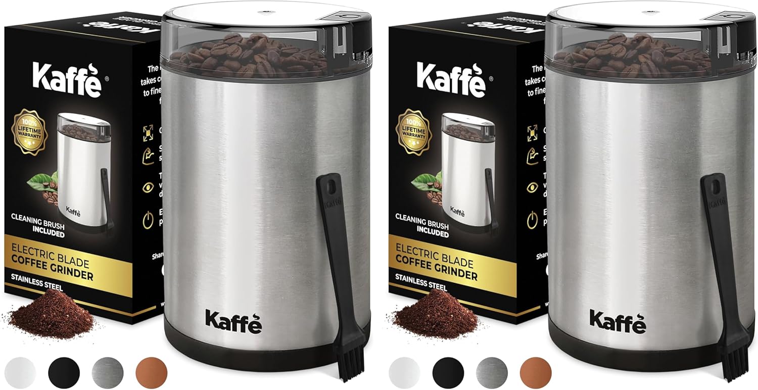 Kaffe Electric Burr Coffee Grinder (5.5oz) w/Adjustable Coarseness Settings - Flat Burr - [New Upgraded Motor ] - Precision Coffee Bean Grinder for Home Use - Black