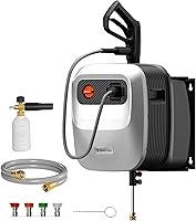Giraffe Tools Grandfalls G20 Retractable Pressure Washer: 2500 PSI, 2.2 GPM, Wall-Mounted 65FT Hose Reel, 5 Nozzles for Cars, Patios, Fences