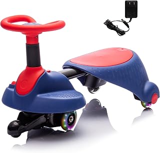 6V Electric Wiggle Car with Pedal, 2 in 1 Swing Car Ride on Toys with Flashing Shock Absorbing PU Wheels, Scalable Wiggle Car with Bluetooth, Anti-Rollover Kids Ride on Car for Ages 3+, Navy