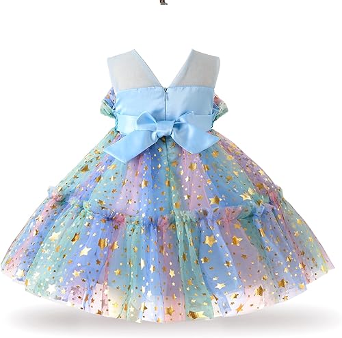 Miniatura 7 de Miipat Vestido de niña de flores para bebé, boda, fiesta, tul, princesa, vestido de baile, vestido formal con lazo para la cabeza