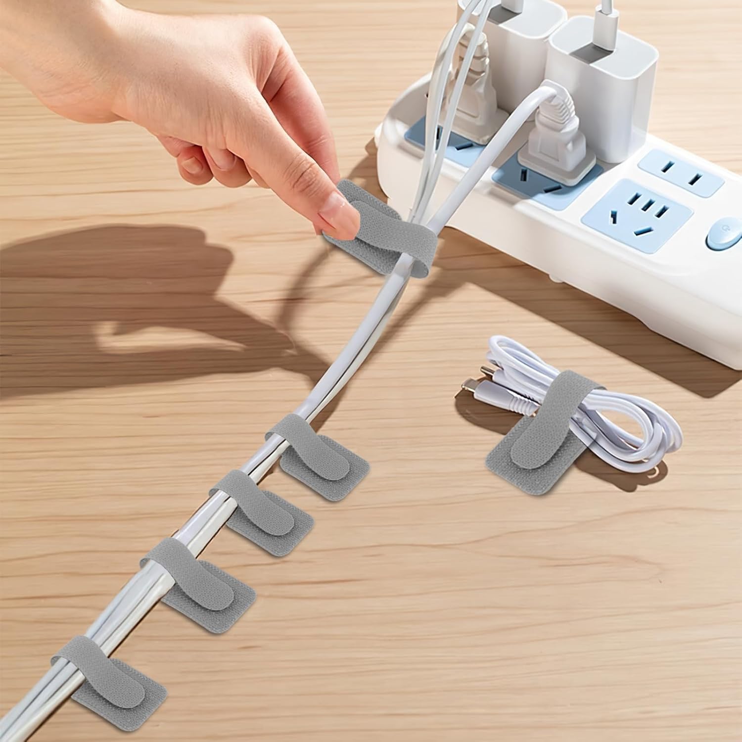 10 PCS Hook and Loop Cable Ties,Self Adhesive Hook and Loop Cable Straps,Sticky-back Cord Organizer,Cable Clip,Household & Office Essentials