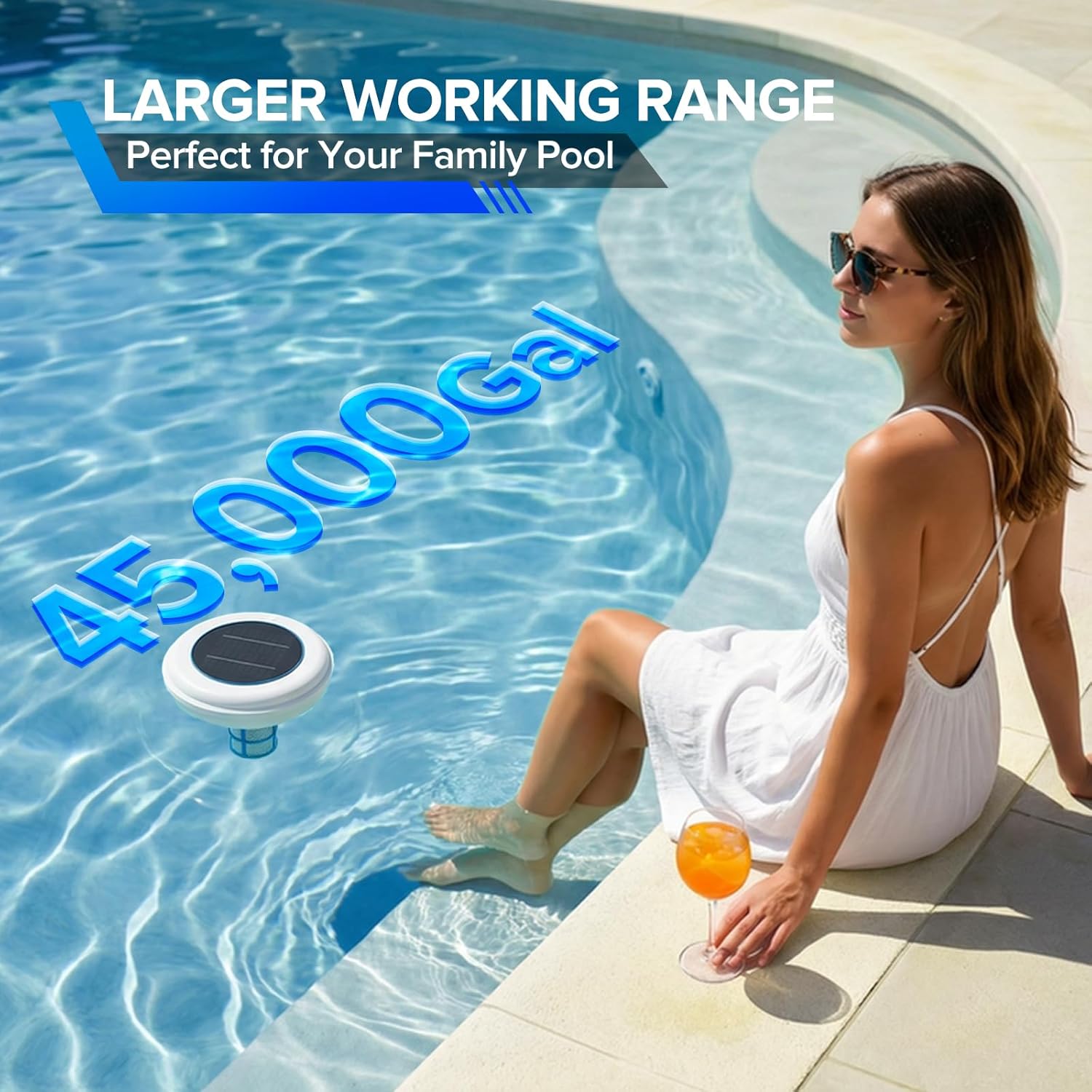 Solar Pool Ionizer, Upgraded Larger Solar Panel Copper Pool Ionizer Floater Auto Switching of Multi-Colored LED Night Light, Ionizador Solar for Above Ground, Inground Pool, Up to 45,000 Gal