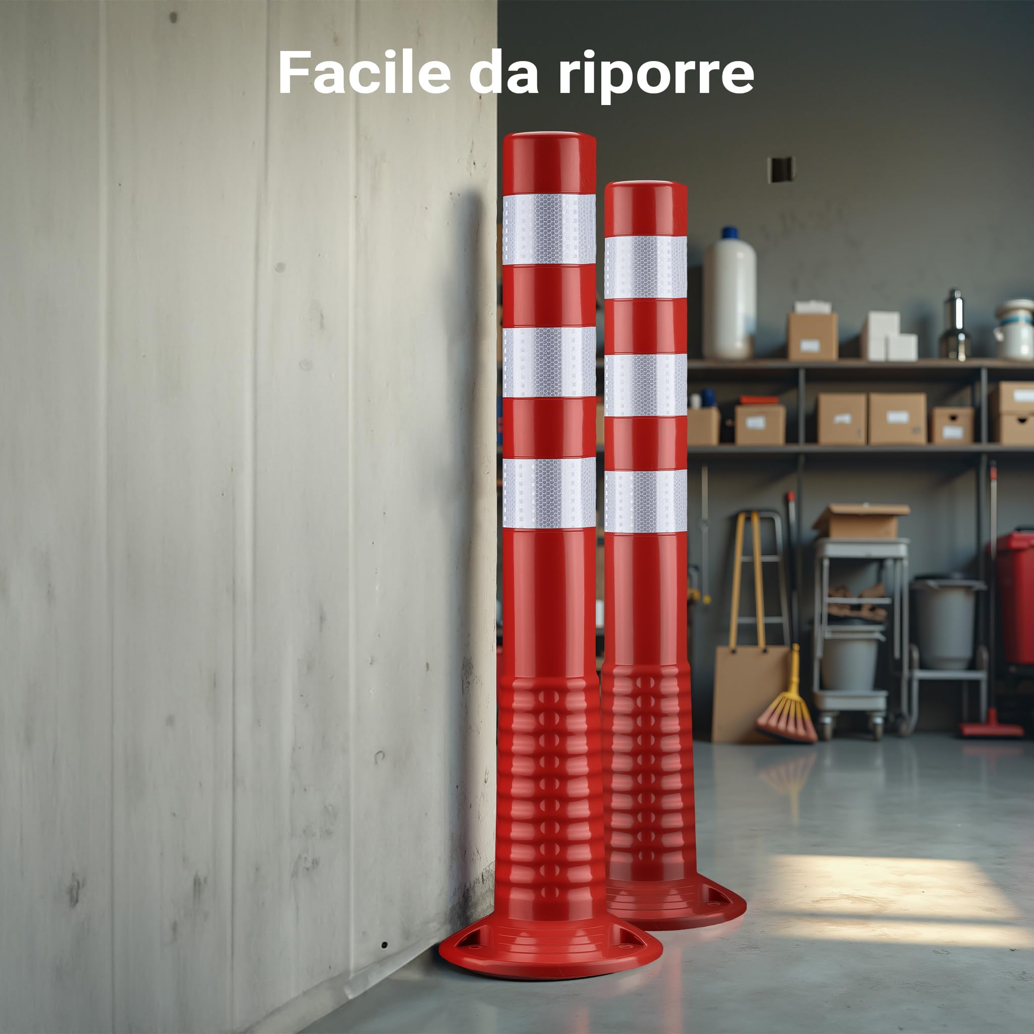 Wiltec Paletto segnaletico flessibile catarifrangente, 2 paletti delimitatori da 75 cm con viti di montaggio