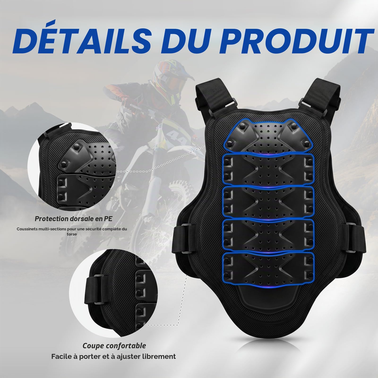 Gilet Protection Moto Homme,Veste Armure Moto Blouson,Protection Equipement de Moto Cross Scooter VTT Cyclisme Ski Skateboard