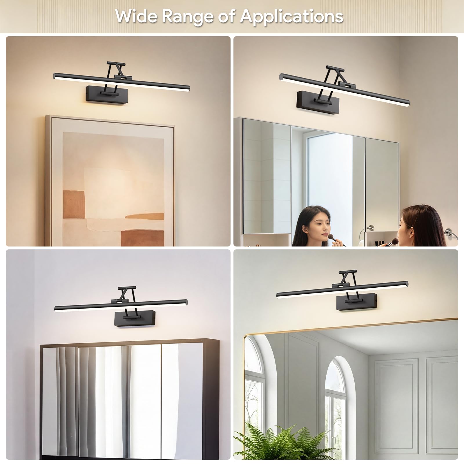 Klighten Lampa lustrzana LED łazienkowa 50 cm, obrotowe lampy lustrzane do łazienki IP44, oświetlenie lustra łazienkowego 16 W 1200 lm, oświetlenie lustra łazienkowego LED