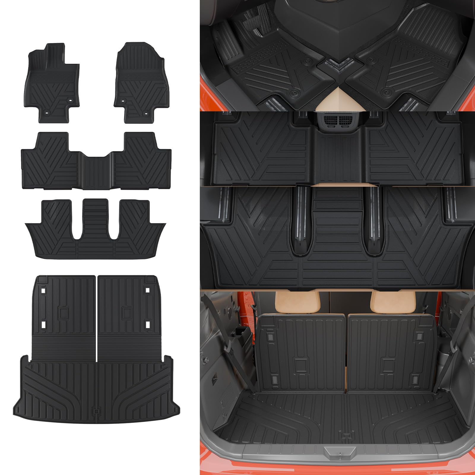 Floor Mats Compatible with 2024 2025 Lexus TX Trunk Mat Cargo Liner TPE All Weather Back Seat Cover Protector 3rd Row Trunk Liner 2024 TX Accessories (Trunk Mat with Backrest Mats+Floor Mats)