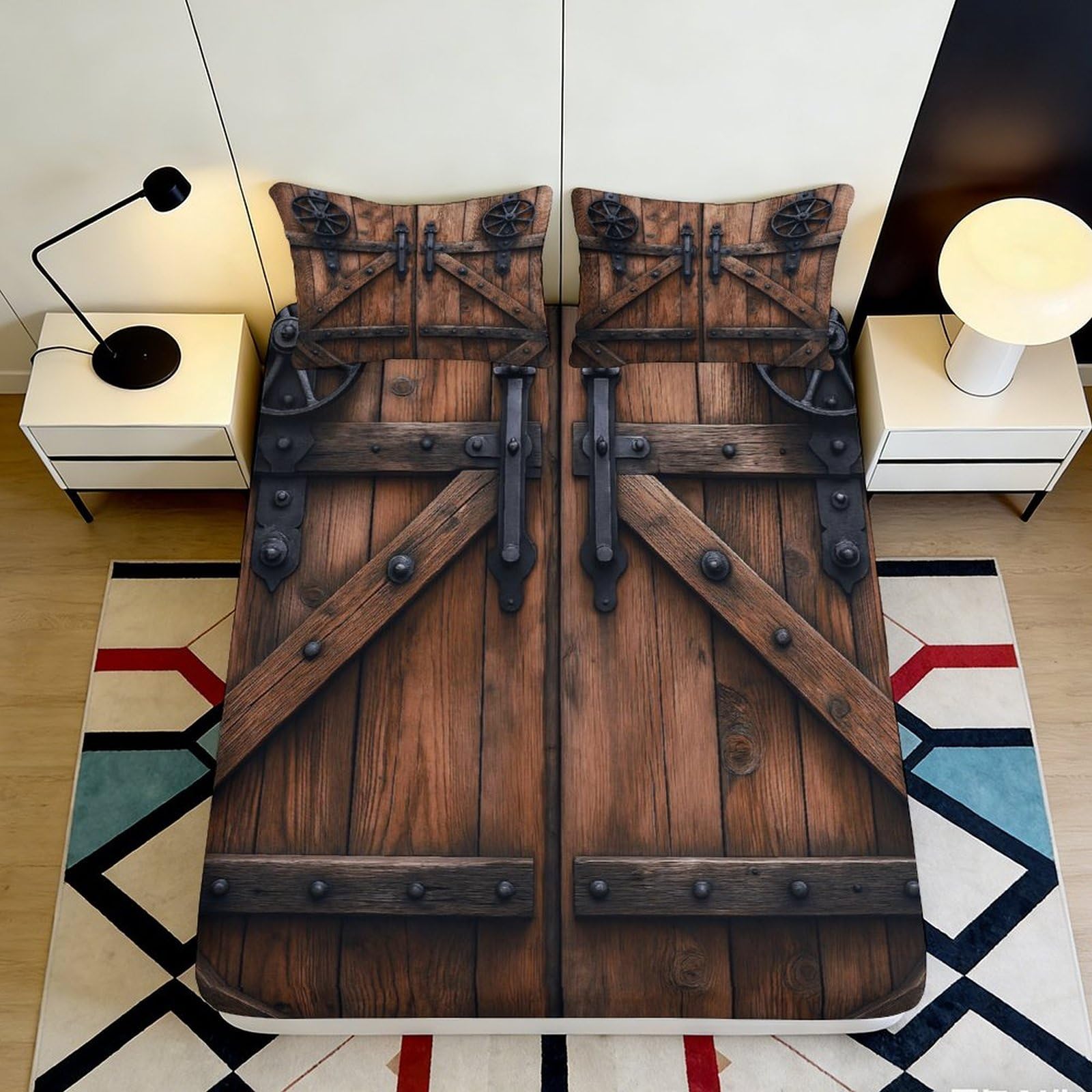 Qjzxknhpgr Style-8 3D Printed Barn Door Fitted Sheet Microfiber Soft Brown Rustic Wood Mattress Cover For Bedroom Dorm Decoration 90X200x25cm