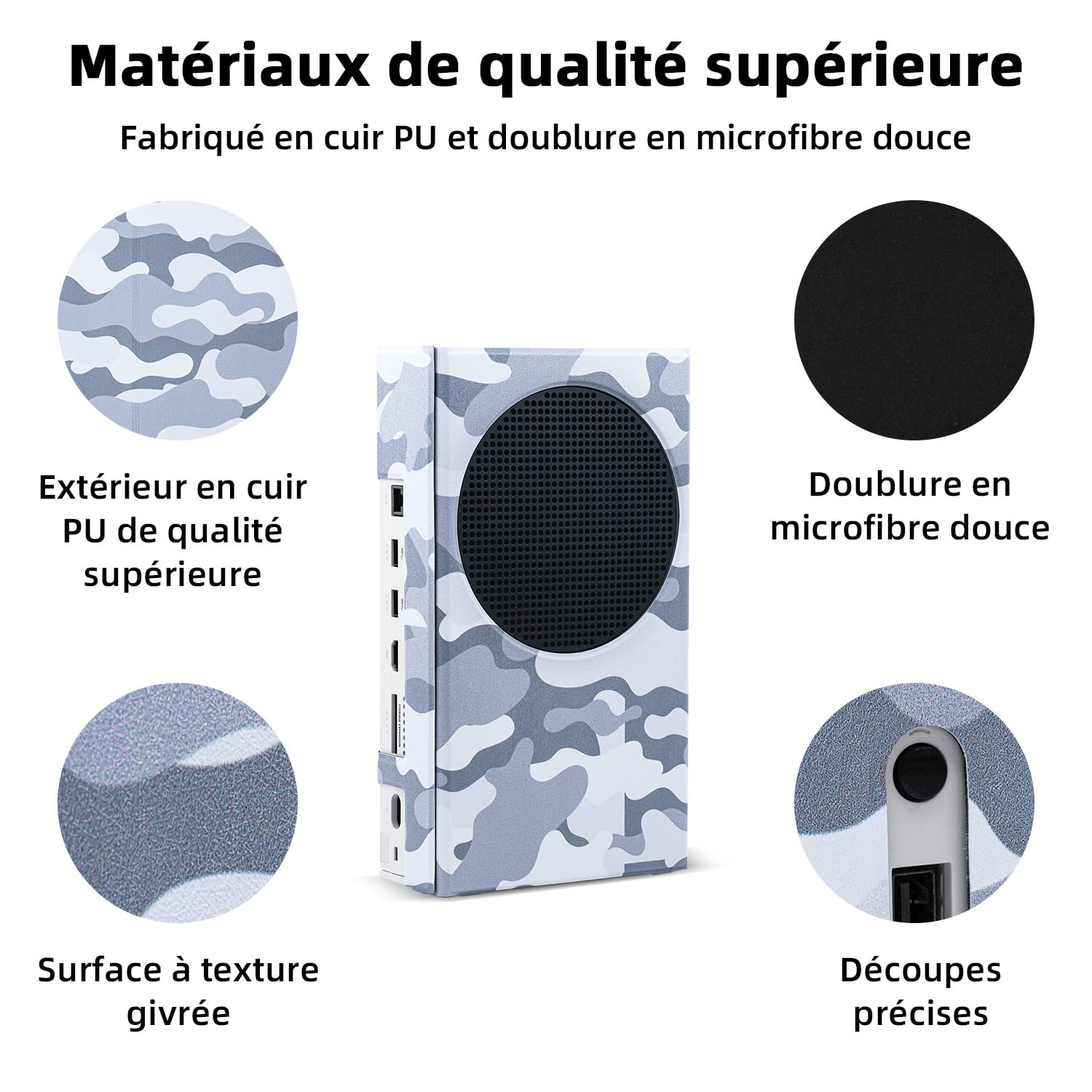 Mcbazel Magnétique Smart Wraps de Protection pour Console Xbox Series S, Accessoires en Cuir PU de Qualité Supérieure et Doublure Intérieure Douce - Camouflage Gris