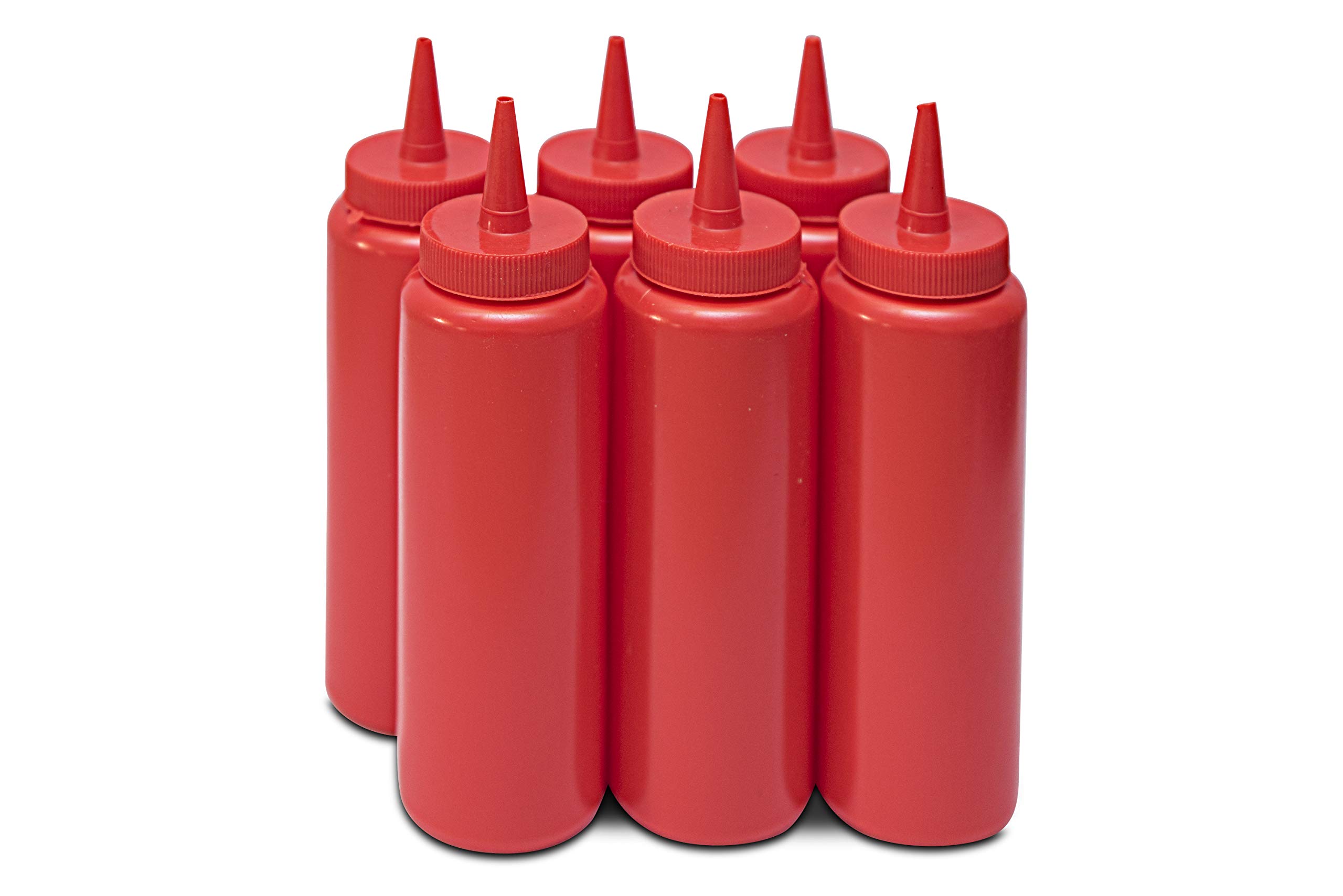 THW® 8 oz (237 ML) Plastic Squeeze Bottles For Ketchup BBQ Sauce Syrup Condiments Mustard Mayo Hot Sauce Olive Oil Dressing, Red- Pack of 6 Pieces