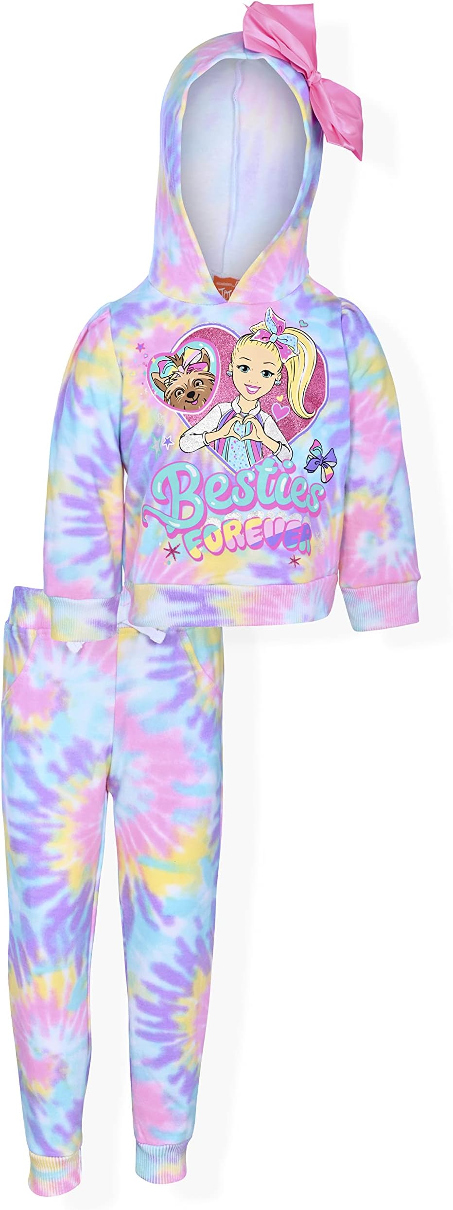 NickelodeonJojo Siwa Girls’ Hoodie with Bow and Jogger Set for Toddler and Little Kids – Multicolor