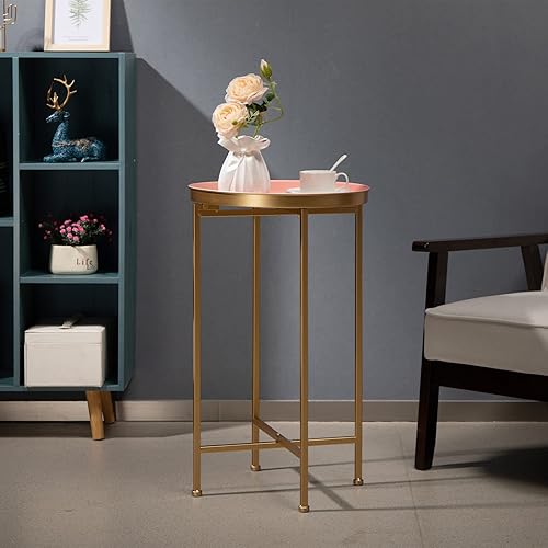 Miniatura 7 de HollyHOME Mesa auxiliar redonda pequeña de metal, mesa auxiliar de café para interiores y exteriores, mesa de sofá para sala de estar, soporte