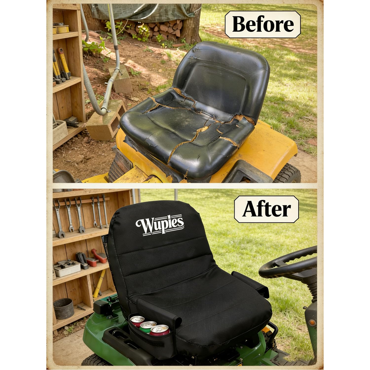 Funda de Asiento de Tractor de césped Compatible con John Deere, Cub Cadet, Kubota, Craftsman, Impermeable, 600D, Universal, Funda de Asiento Acolchada con Bolsillos para Bebidas, se Adapta a