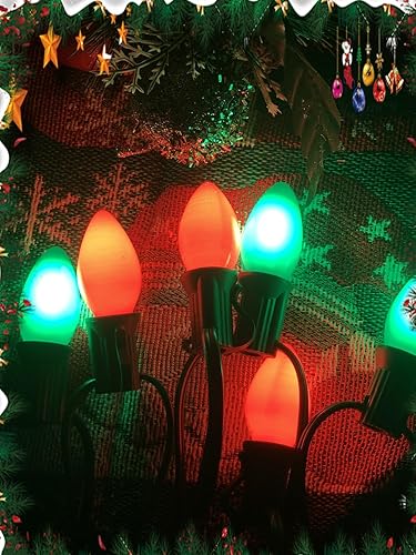 Miniatura 17 de Luces de Navidad vintage C9, 25 pies con 26 bombillas transparentes, cadena de luces conectables colgantes para patio, jardín, vacaciones, C9