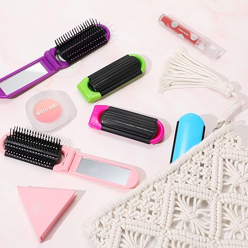 Miniatura 7 de 50 cepillos de viaje para mujeres y hombres, cepillo de pelo plegable con espejo, tamaño de bolsillo compacto plegable, mini cepillo portátil