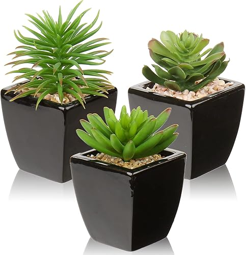 Miniatura 14 de Hollyone Plantas suculentas artificiales grandes en macetas, plantas suculentas falsas de plástico en maceta con maceta de cerámica blanca para 1