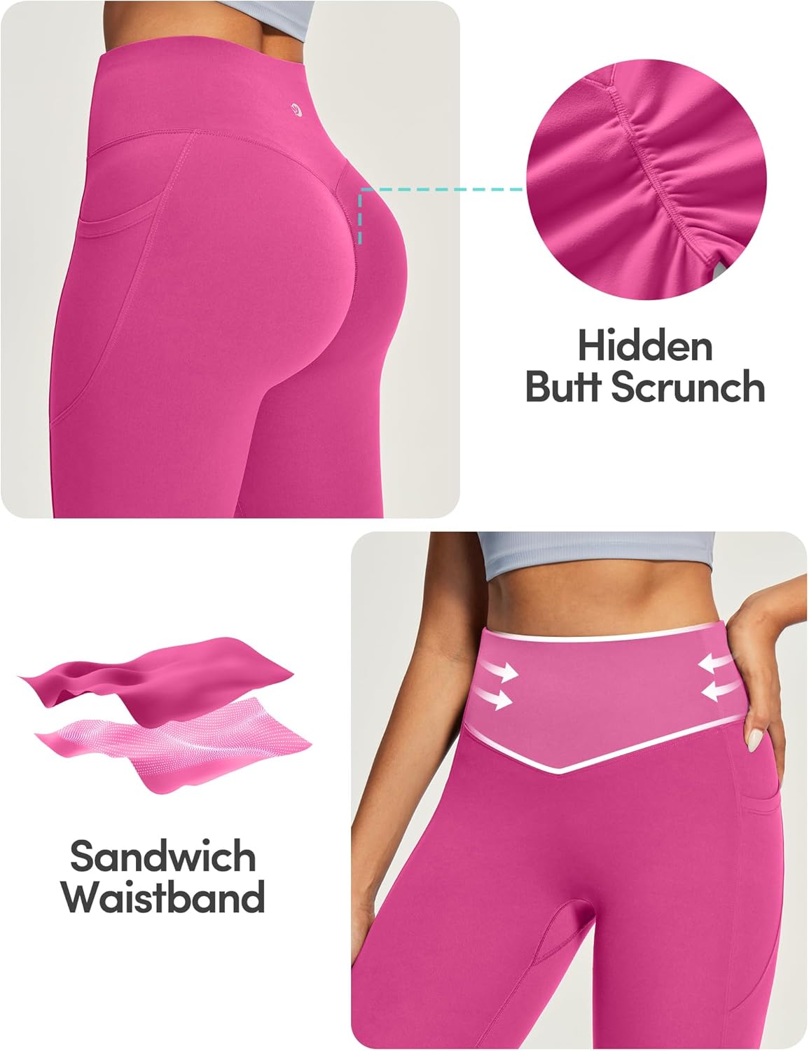 IUGA Mini Flare Leggings for Women Tummy Control Hidden Scrunch Butt Flared Yoga Pants with Pockets No Front Seam Workout