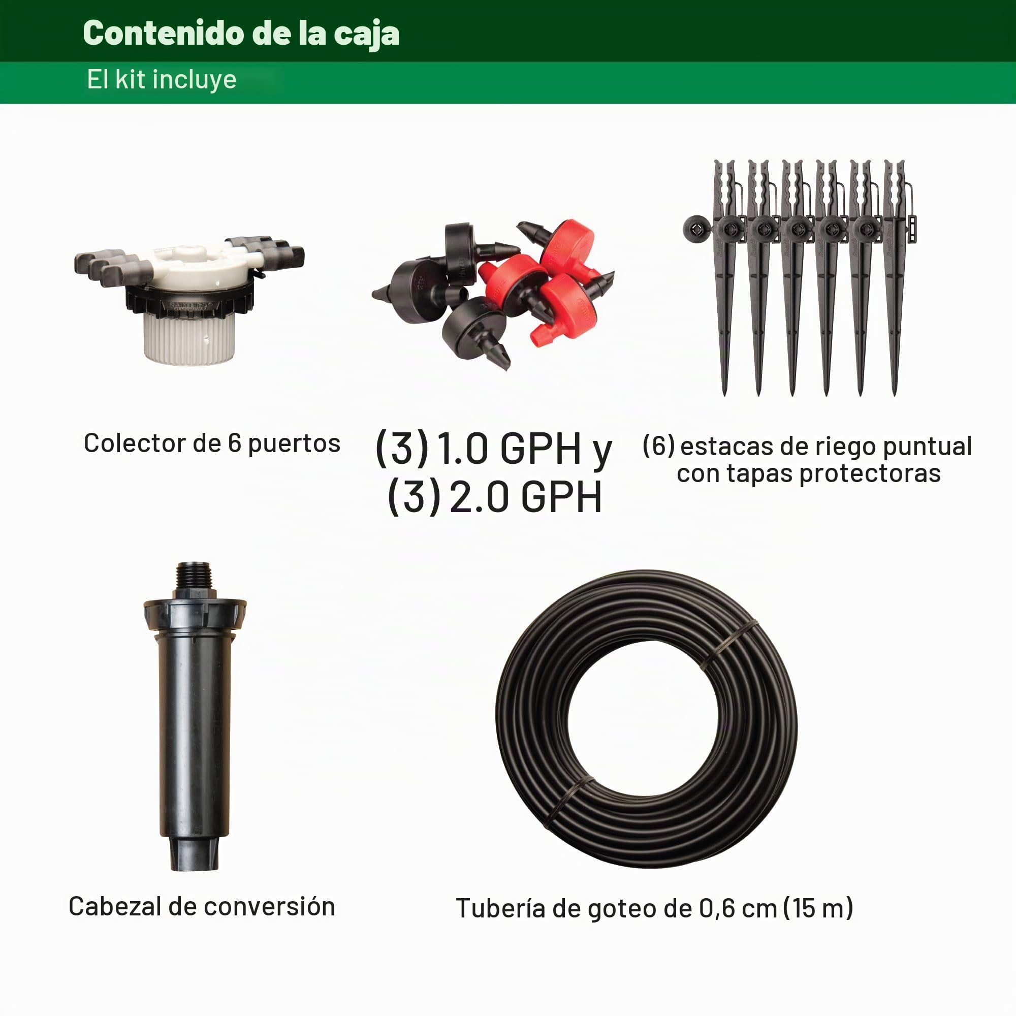 Rain Bird CNV182EMS - Kit de conversión de aspersor de riego por Goteo, Serie 1800 emergente a 6 emisores de Goteo con Tubo de 1/4 Pulgadas