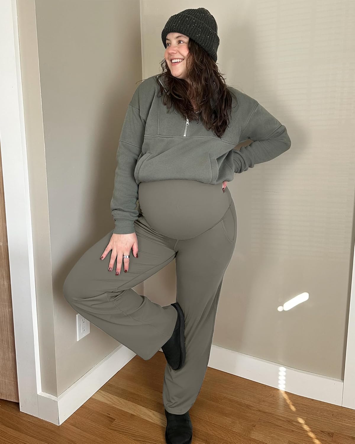 G4Free Maternity Pants Over The Belly Yoga Dress Work Pregnancy Pants Stretchy Lounge Wide Leg Trousers with Pockets - Image 2