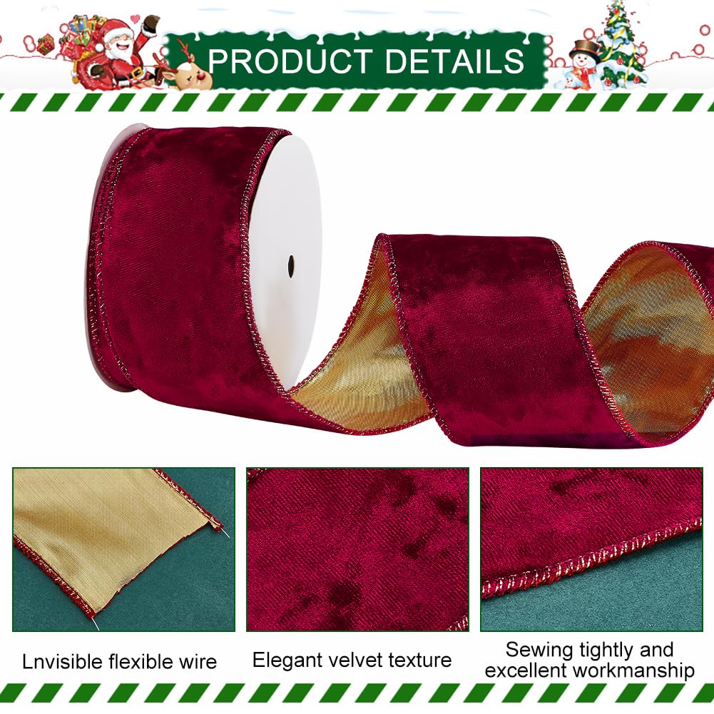 PH PandaHall Rotes Samtband 6.5cm verdrahtetes band Metallic Samt einseitig verdrahtetes Band für faschingskostüme karneval kostüm damen männer DIY Handwerk Kränze Zubehör, 9m