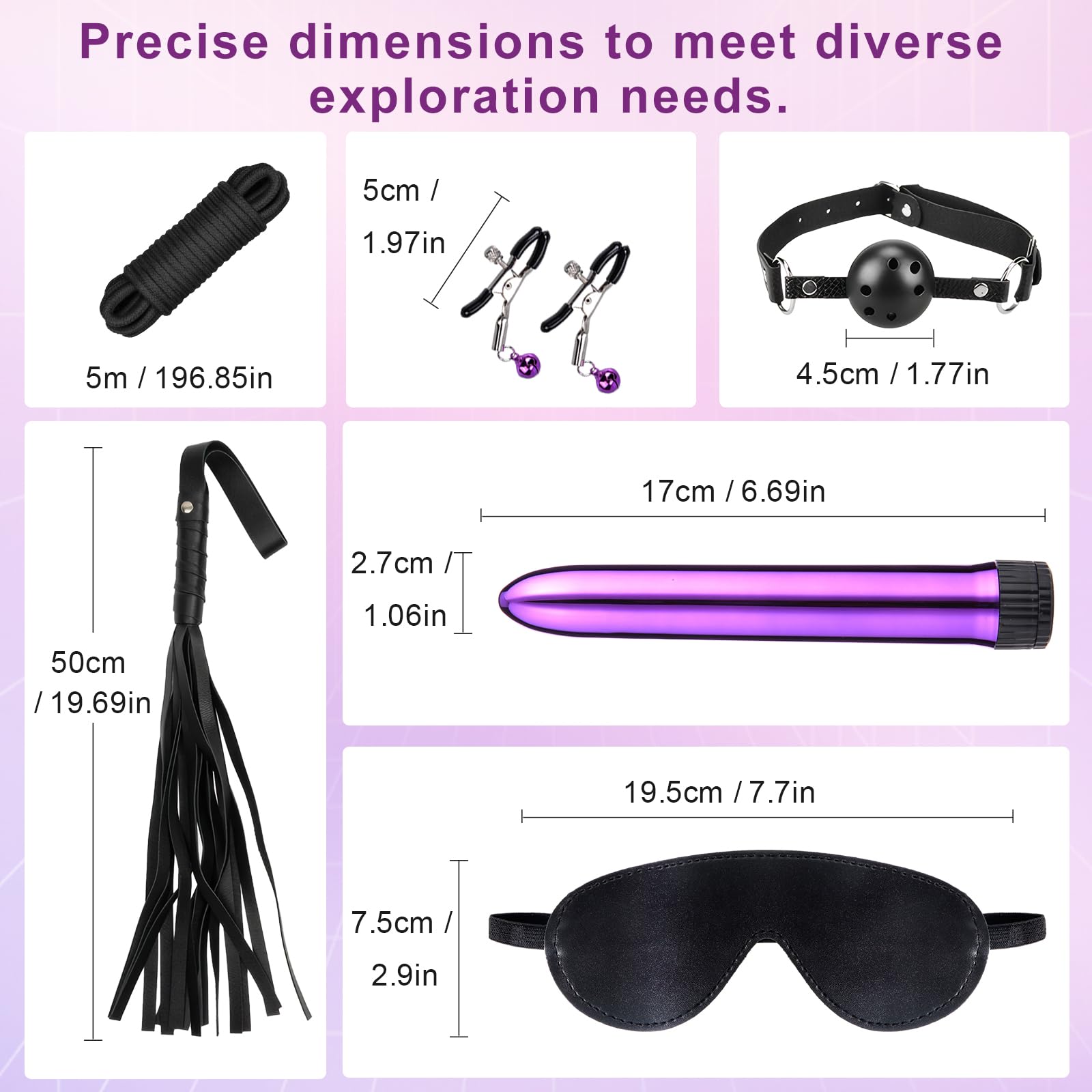 Set de bondage premium de 39 piezas, kit completo de sujeción, incluye juguetes sexuales para parejas y mujeres, ataduras y accesorios de bondage para la cama, color negro y morado