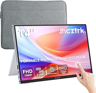 Jhcztrk Touchscreen Portable Monitor 14 Inch IPS Slim Travel Screen FHD 1920X1200 HDR FreeSync Bezel Less USB-C Computer Monitor with Cover Stand and Speakers for Laptop PC Mac Surface PS4/5 Xbox