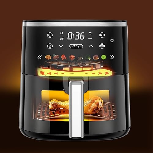 Miniatura 3 de Freidora de aire digital con ventana, 6 cuartos de galón, 1550W, 8 presets, temporizador y control de temperatura