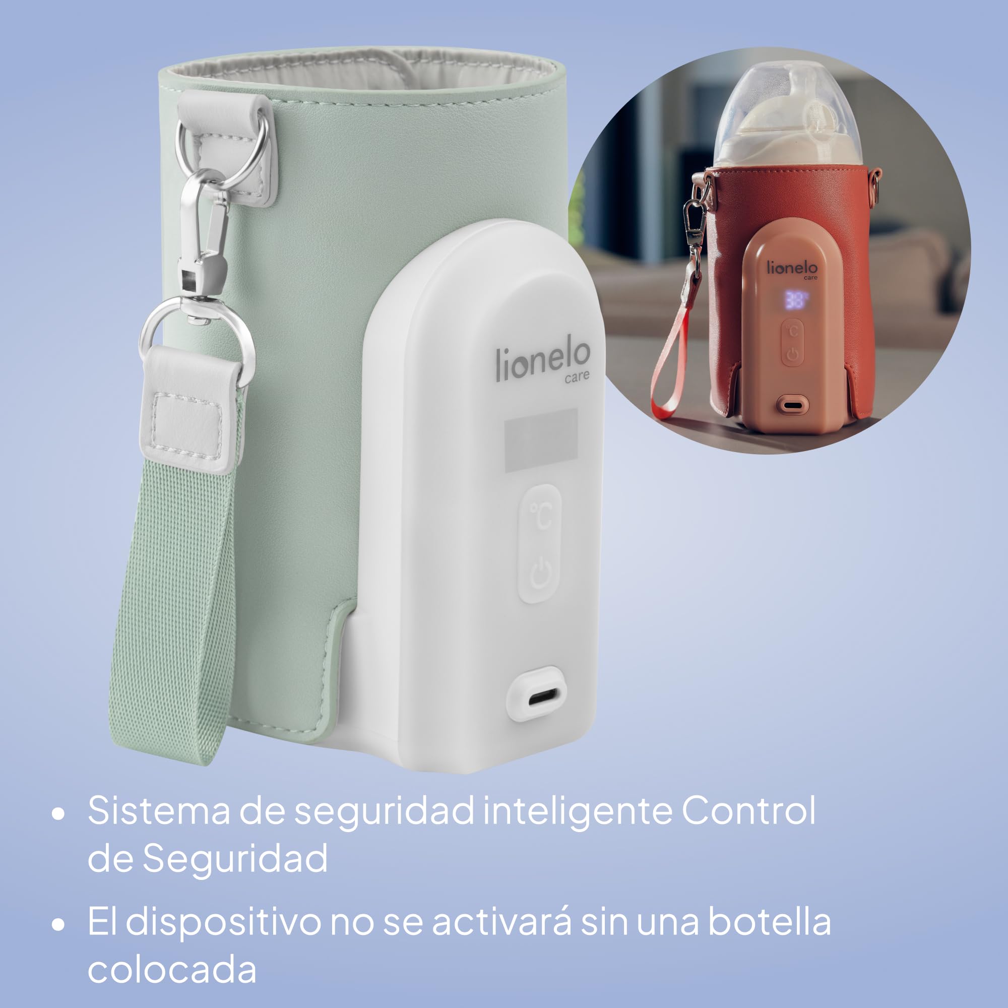 LIONELO Thermup Go Evo Calientabiberones Portátil Para Bebé, Mantiene los Líquidos Calientes, 5 Temperaturas de Funcionamiento de 38 a 50 oC, hasta 9 horas de Funcionamiento Pantalla LCD (Green) | Rango de 38 a 50 °C, pantalla LCD y hasta 9 horas de funci