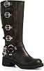 Botas altas para mujer estilo motociclista con hebillas | Botas largas de montar con punta cuadrada y tacón bajo grueso, casuales vintage con tachones, para club, tendencia moto, festival, primavera verano otoño 1