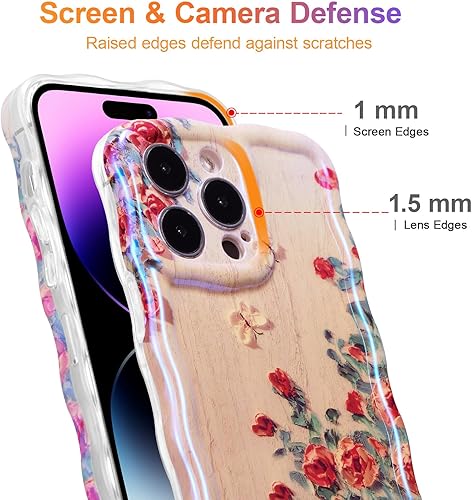 Miniatura 4 de EYZUTAK Funda para iPhone 12 Pro Max, colorida pintura al óleo retro impresa flor patrón brillante láser lindo borde ondulado rizado exquisita