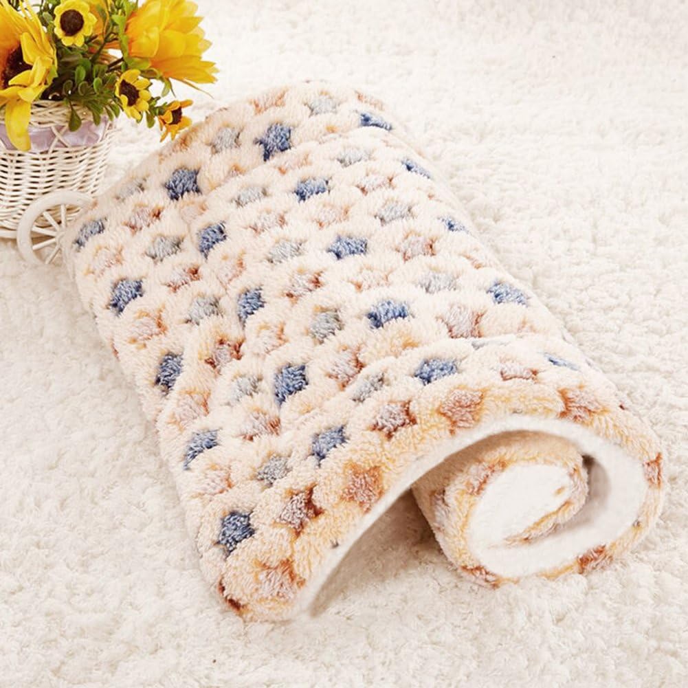 AZHI matozi Cute Soft Warm for Pet Puppy Blanket Blanket with Paw Prints for Pet Beds Dog Cat House Coral Velvet Cushion Mat (Yellow)
